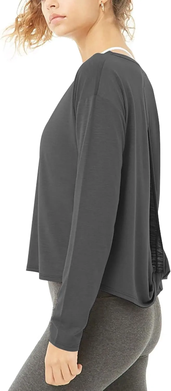 Bestisun Long Sleeve Workout Shirts Yoga Dance Tops Open Back Athletic Clothes for Women