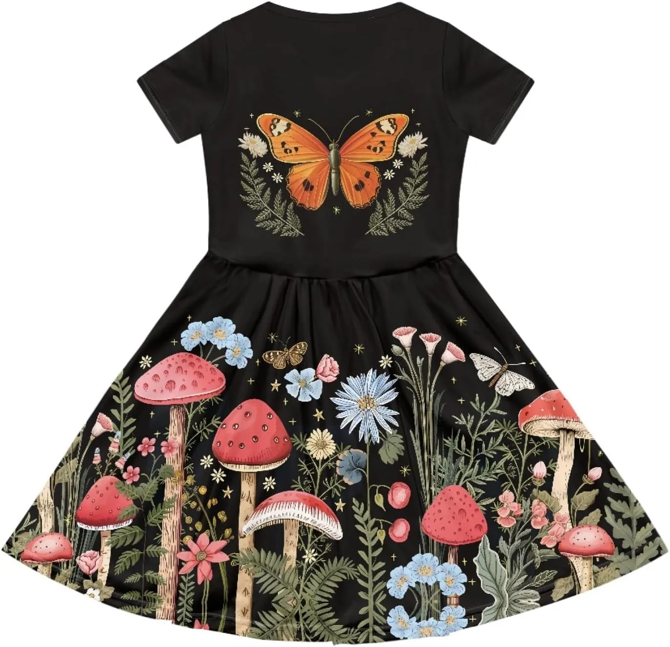Black Dress for Girls Cute Outfits Short Sleeve Dresses with Pocket Summer Dress Size 2-14 T Kids
