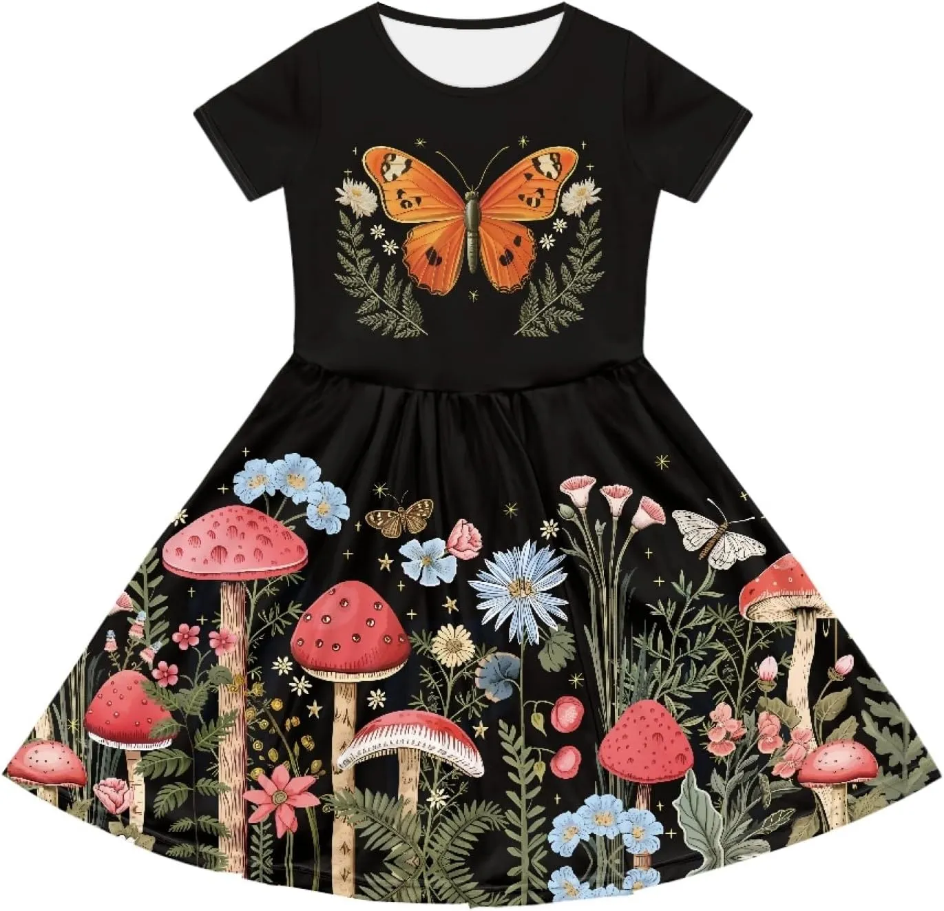 Black Dress for Girls Cute Outfits Short Sleeve Dresses with Pocket Summer Dress Size 2-14 T Kids