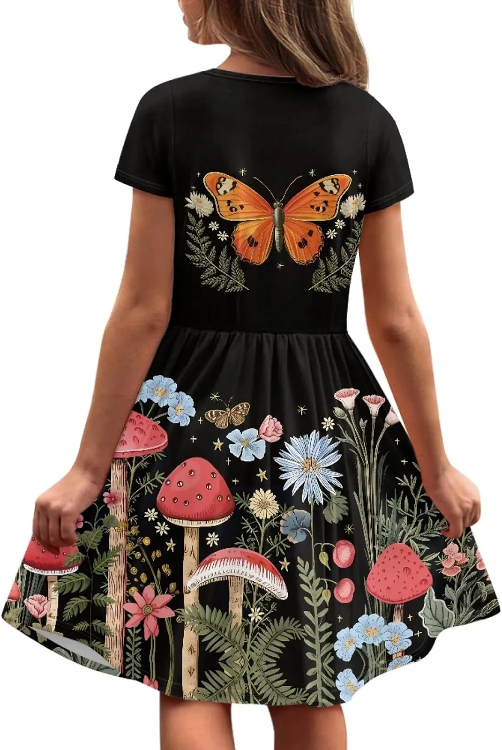 Black Dress for Girls Cute Outfits Short Sleeve Dresses with Pocket Summer Dress Size 2-14 T Kids