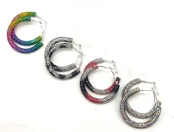 Black Pink Silver Glitter Hoop Earrings