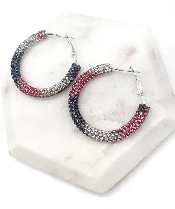 Black Pink Silver Glitter Hoop Earrings