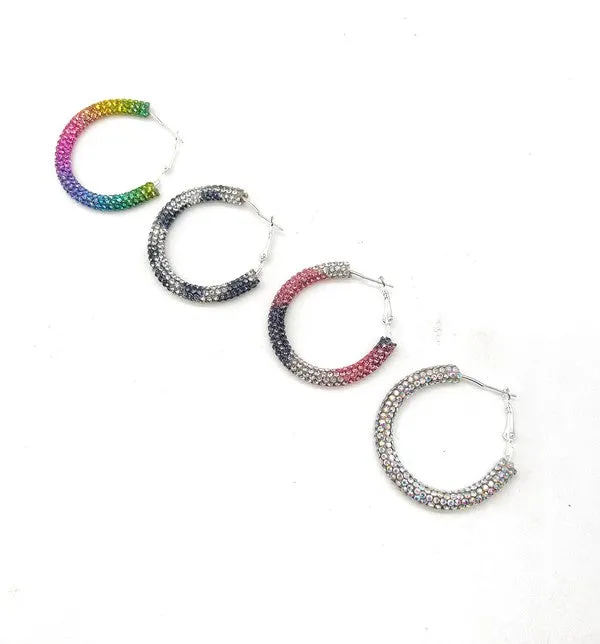 Black Pink Silver Glitter Hoop Earrings
