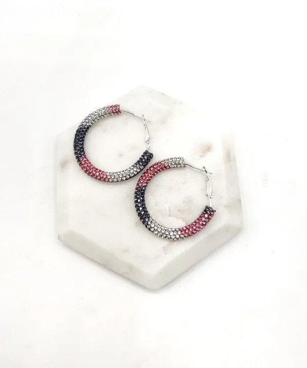 Black Pink Silver Glitter Hoop Earrings