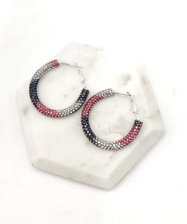 Black Pink Silver Glitter Hoop Earrings