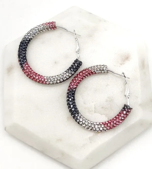 Black Pink Silver Glitter Hoop Earrings