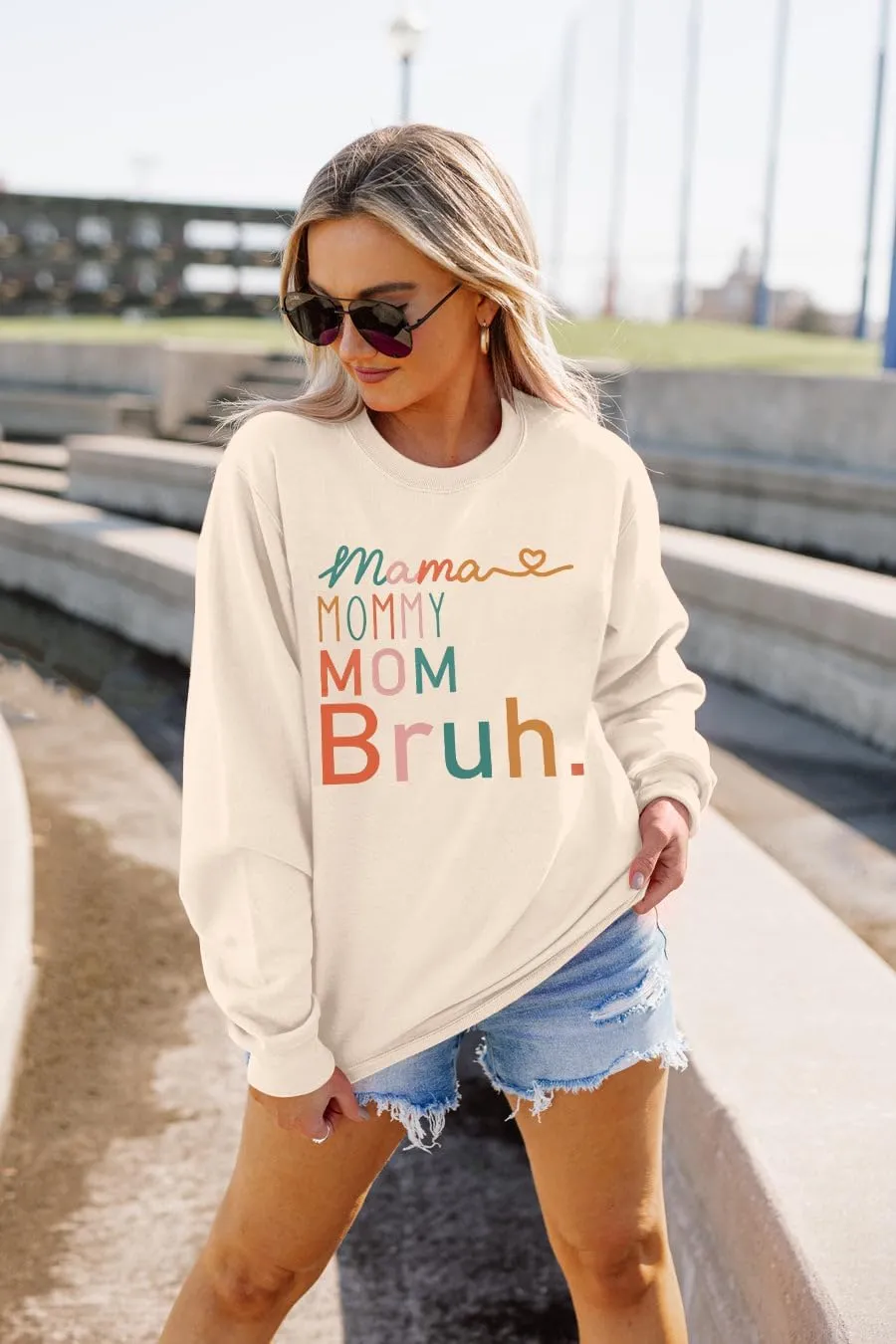 BLANCHES Mama Sweatshirt Women Mama Mommy Mom Bruh Funny Mom Life Sweatshirts Pullover Tops Casual Long Sleeve Shirt