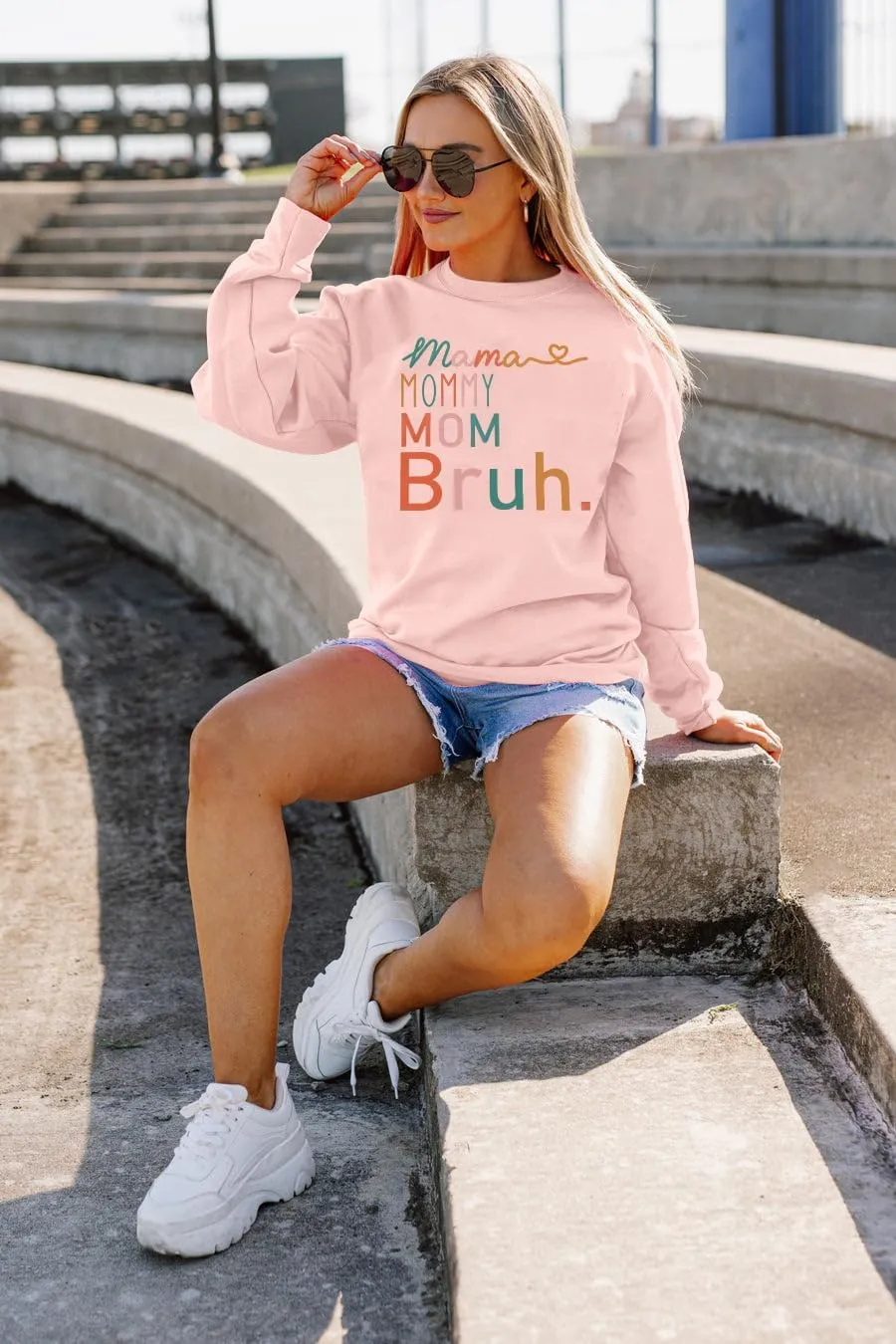 BLANCHES Mama Sweatshirt Women Mama Mommy Mom Bruh Funny Mom Life Sweatshirts Pullover Tops Casual Long Sleeve Shirt