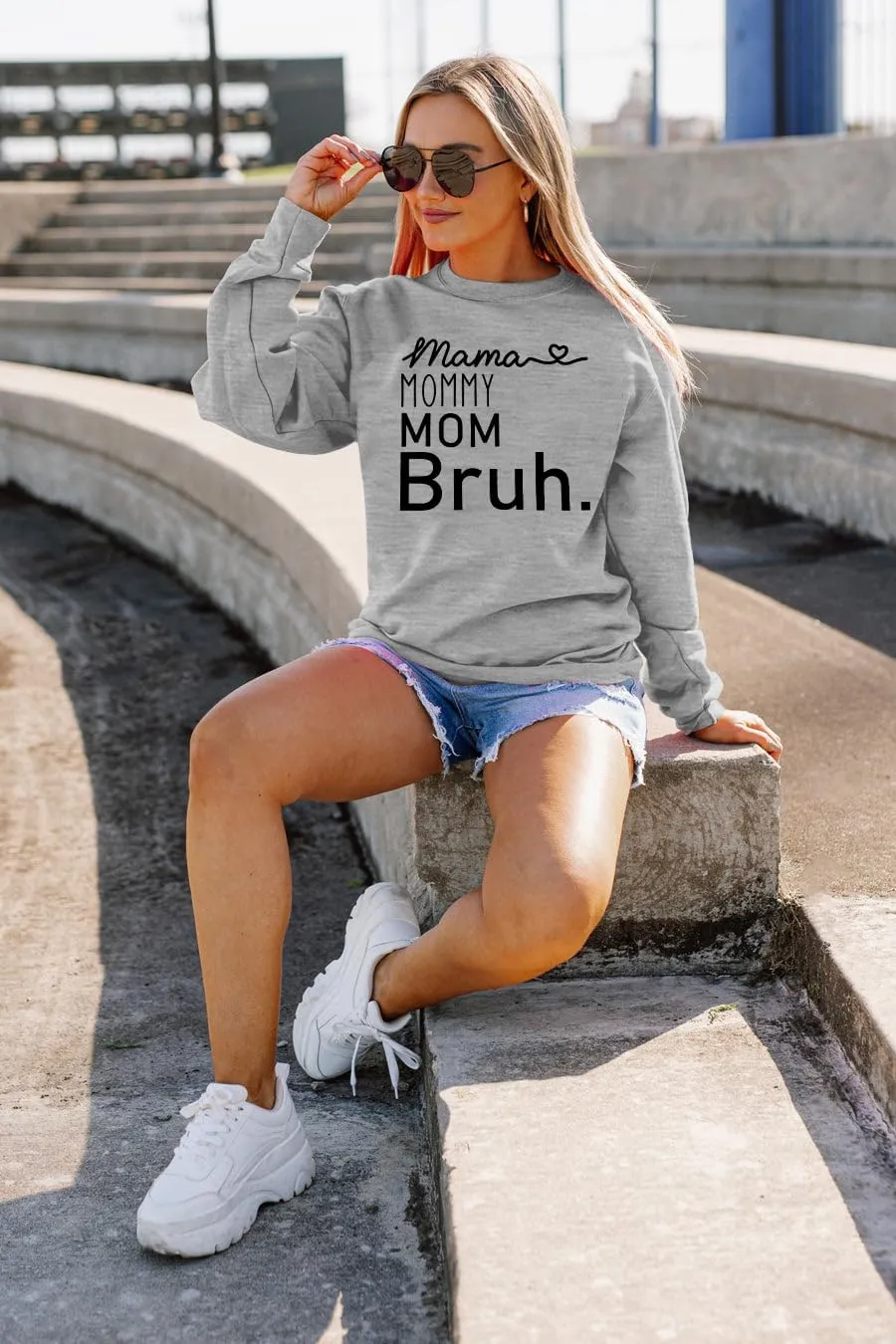 BLANCHES Mama Sweatshirt Women Mama Mommy Mom Bruh Funny Mom Life Sweatshirts Pullover Tops Casual Long Sleeve Shirt