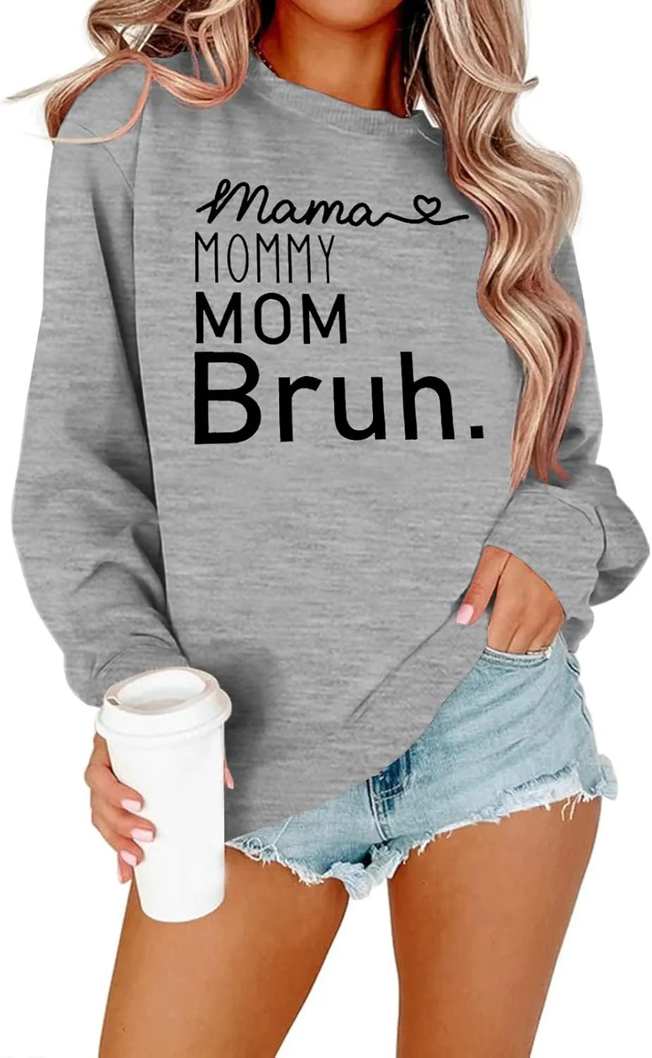 BLANCHES Mama Sweatshirt Women Mama Mommy Mom Bruh Funny Mom Life Sweatshirts Pullover Tops Casual Long Sleeve Shirt