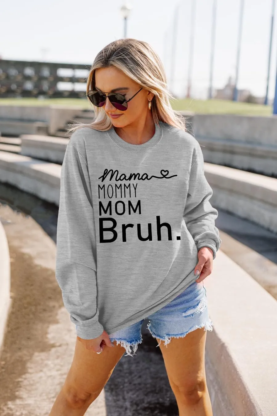 BLANCHES Mama Sweatshirt Women Mama Mommy Mom Bruh Funny Mom Life Sweatshirts Pullover Tops Casual Long Sleeve Shirt