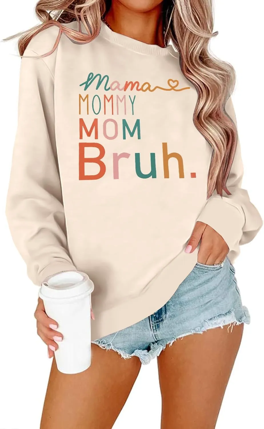 BLANCHES Mama Sweatshirt Women Mama Mommy Mom Bruh Funny Mom Life Sweatshirts Pullover Tops Casual Long Sleeve Shirt