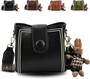 Bootara Bucket Bag, Vintage Crossbody Bag, Adjustable Wide Shoulder Strap, With Cute Rabbit Pendant, Shoulder/Crossbody