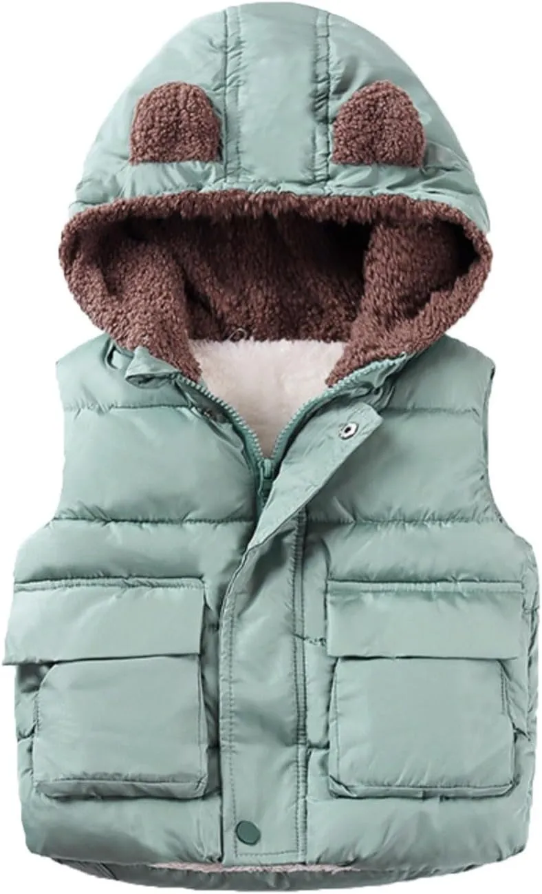 Boys And Girls Fall And Winter Bear Padded Hooded Vest Zipper Cotton Jacket Designer Infant Coats