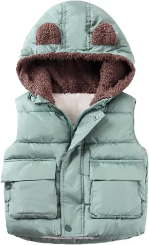 Boys And Girls Fall And Winter Bear Padded Hooded Vest Zipper Cotton Jacket Designer Infant Coats