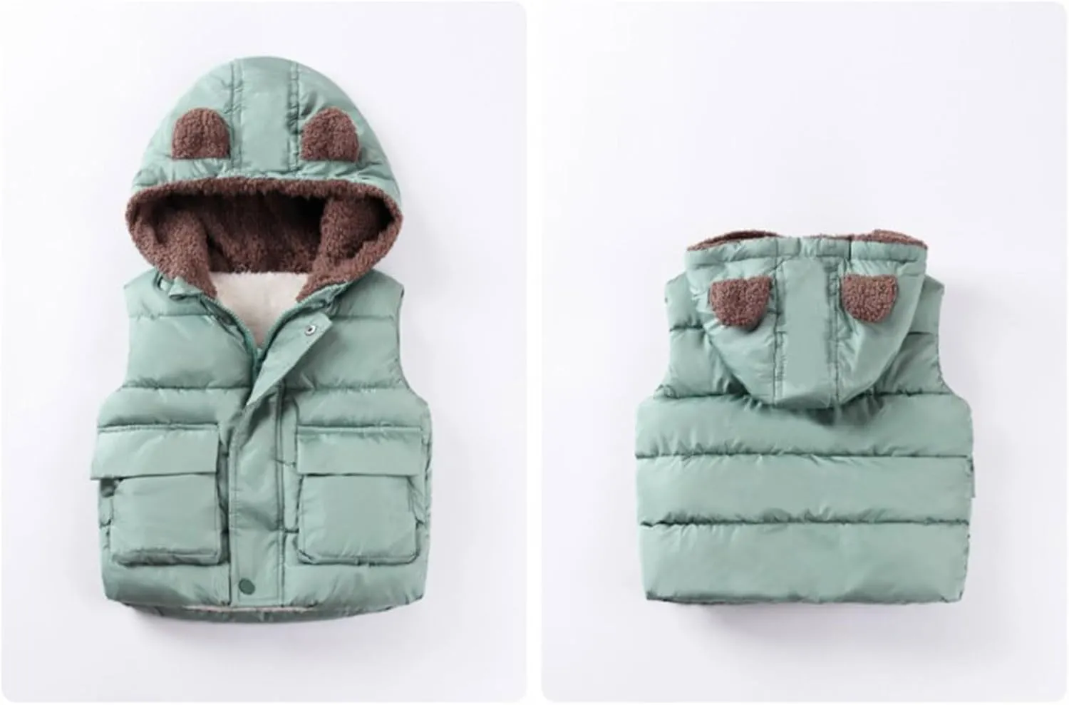 Boys And Girls Fall And Winter Bear Padded Hooded Vest Zipper Cotton Jacket Designer Infant Coats