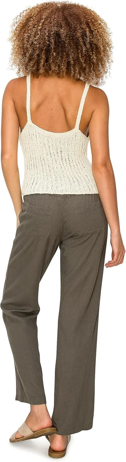 Cali1850 Women's Casual Linen Pants - 29", 32" Oceanside Drawstring Smocked Waist Beach Lounge Trousers with Pockets
