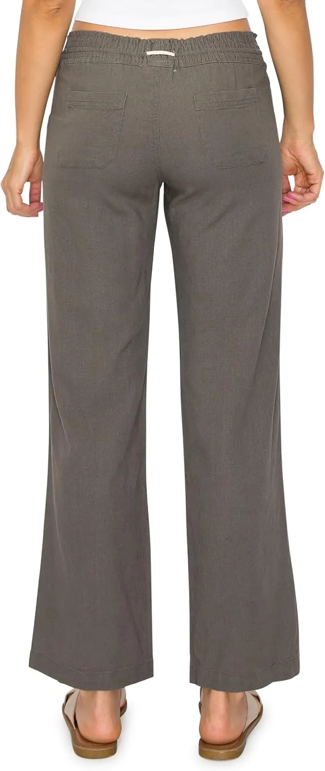 Cali1850 Women's Casual Linen Pants - 29", 32" Oceanside Drawstring Smocked Waist Beach Lounge Trousers with Pockets