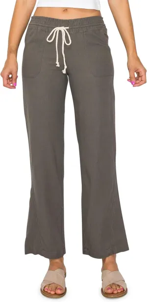 Cali1850 Women's Casual Linen Pants - 29", 32" Oceanside Drawstring Smocked Waist Beach Lounge Trousers with Pockets