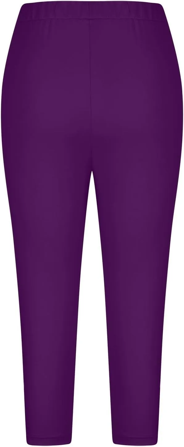 Capri Leggings for Women Tummy Control Knee Length Capri Shorts Dressy 2024 Summer Cropped Pants Casual Comfy Solid Capris
