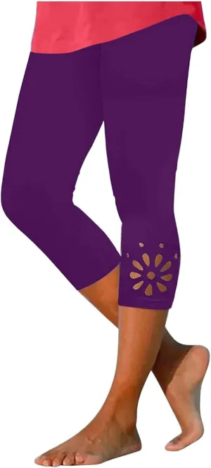 Capri Leggings for Women Tummy Control Knee Length Capri Shorts Dressy 2024 Summer Cropped Pants Casual Comfy Solid Capris