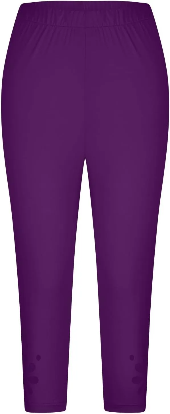 Capri Leggings for Women Tummy Control Knee Length Capri Shorts Dressy 2024 Summer Cropped Pants Casual Comfy Solid Capris