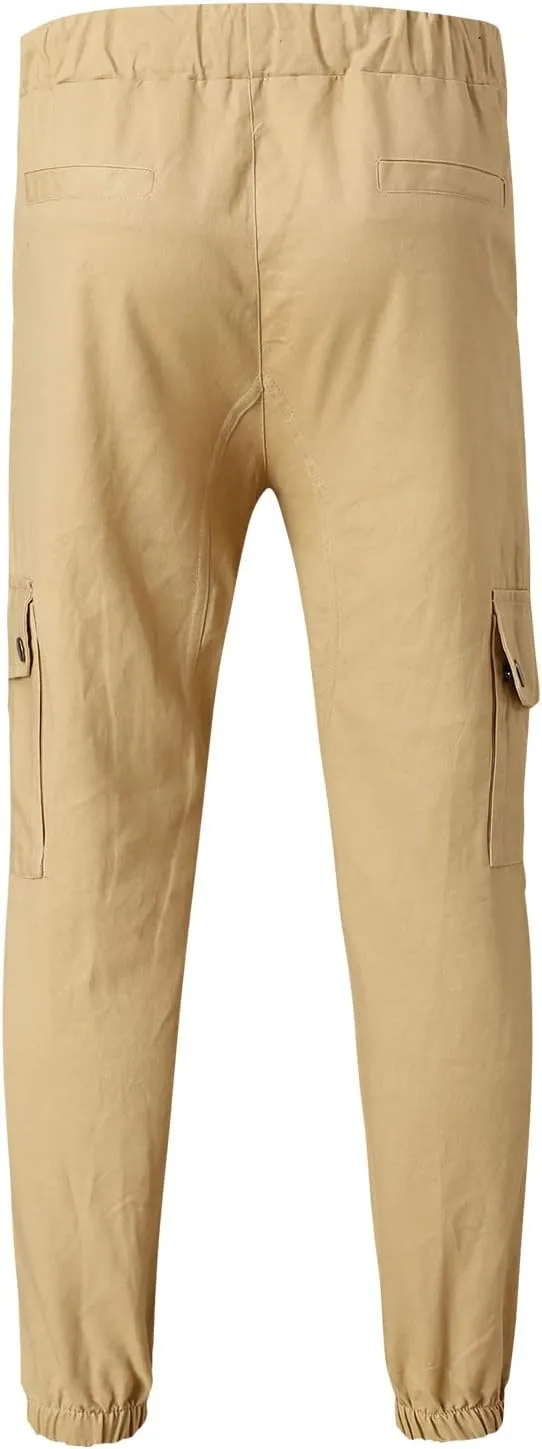 Cargo Harem Pants for Men Slim Fit Elastic Waisted Track Pants Gym Slim Fit Tapered Jpggers Lounge Trousers Trendy
