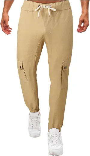 Cargo Harem Pants for Men Slim Fit Elastic Waisted Track Pants Gym Slim Fit Tapered Jpggers Lounge Trousers Trendy