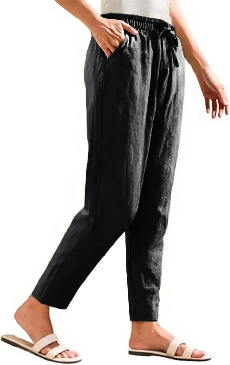 Cargo Pants Women, Wide Leg Pants Casual Peasant Linen Straight Trendy Drawstring