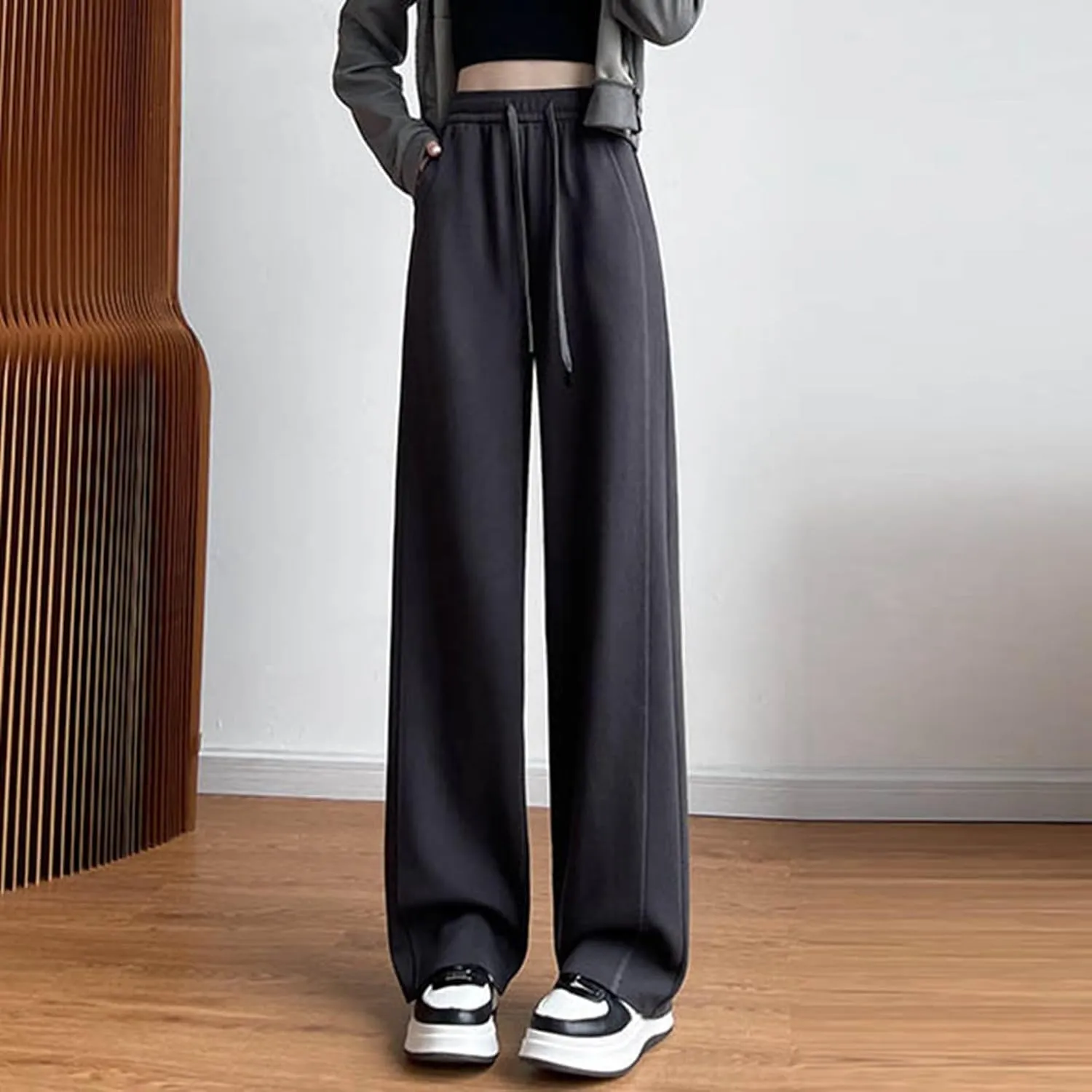 Cargo Sweatpants for Women Wide Leg High Waisted Baggy Drawstring Joggers Comfy Workout Loose Pants with Pockets
