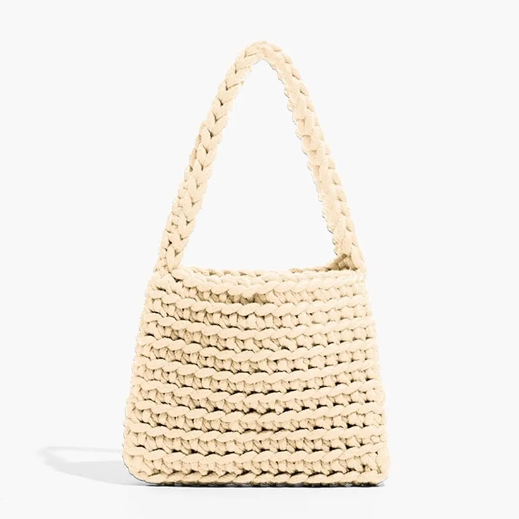 Casual Crochet Cotton Bags for Women Handwoven Bucket Simple Beach Handbags
