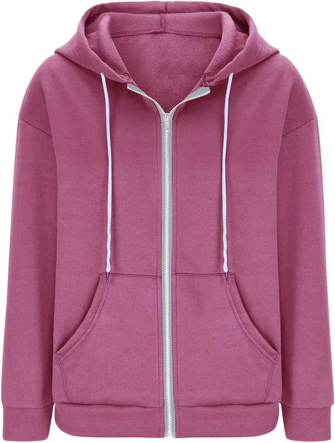 Cbcbtwo Zip Up Hoodies for Women Y2K Oversized Solid Sweatshirts Teen Girl Fall Casual Drawstring Jackets Loose Fleece Tops