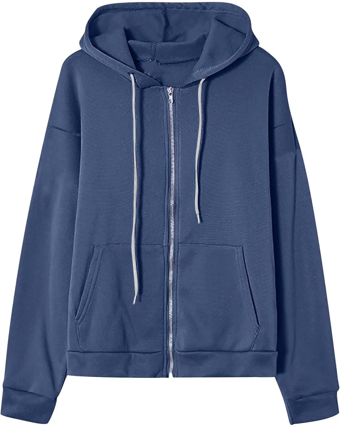Cbcbtwo Zip Up Hoodies for Women Y2K Oversized Solid Sweatshirts Teen Girl Fall Casual Drawstring Jackets Loose Fleece Tops