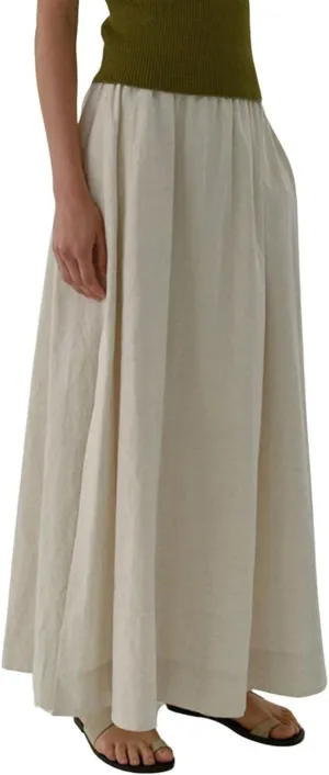 CHARTOU Women Retro Cotton Linen Skirt Side Split Summer Flowy Boho Maxi Skirt