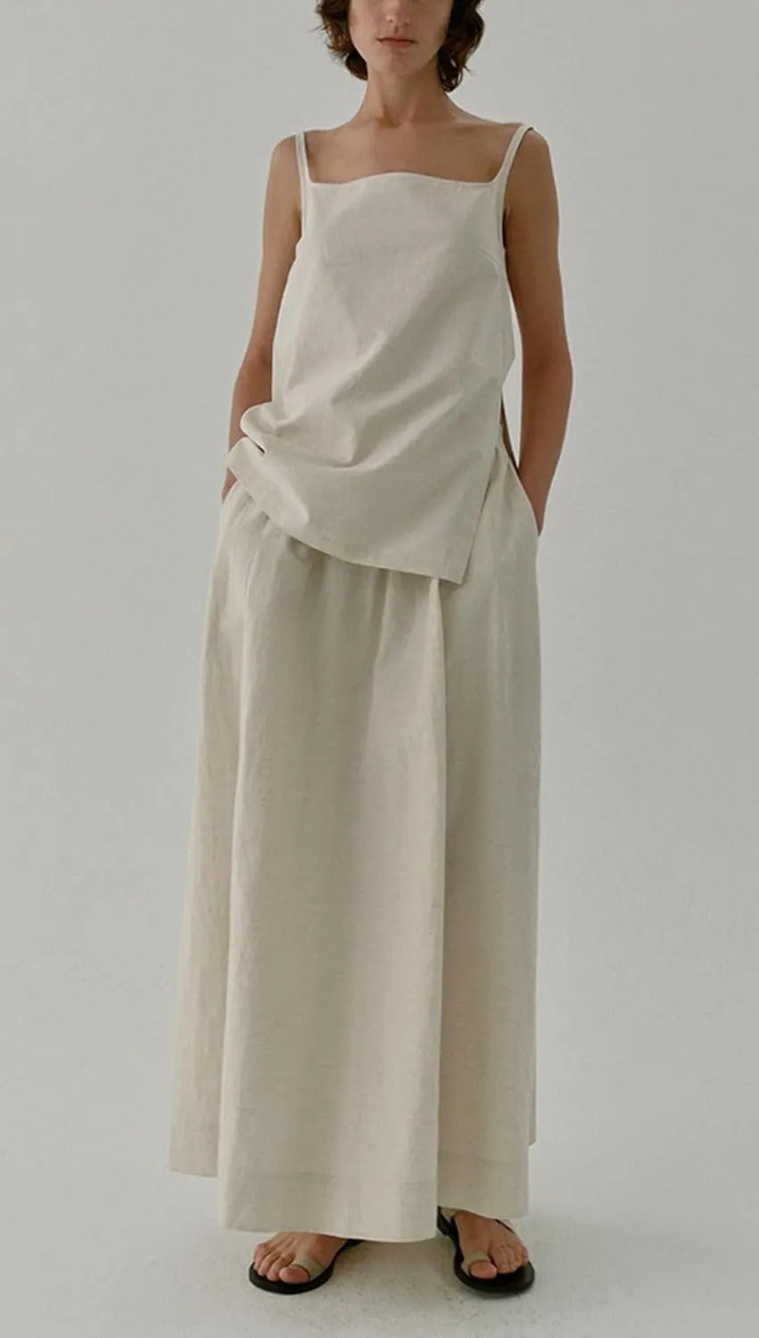 CHARTOU Women Retro Cotton Linen Skirt Side Split Summer Flowy Boho Maxi Skirt