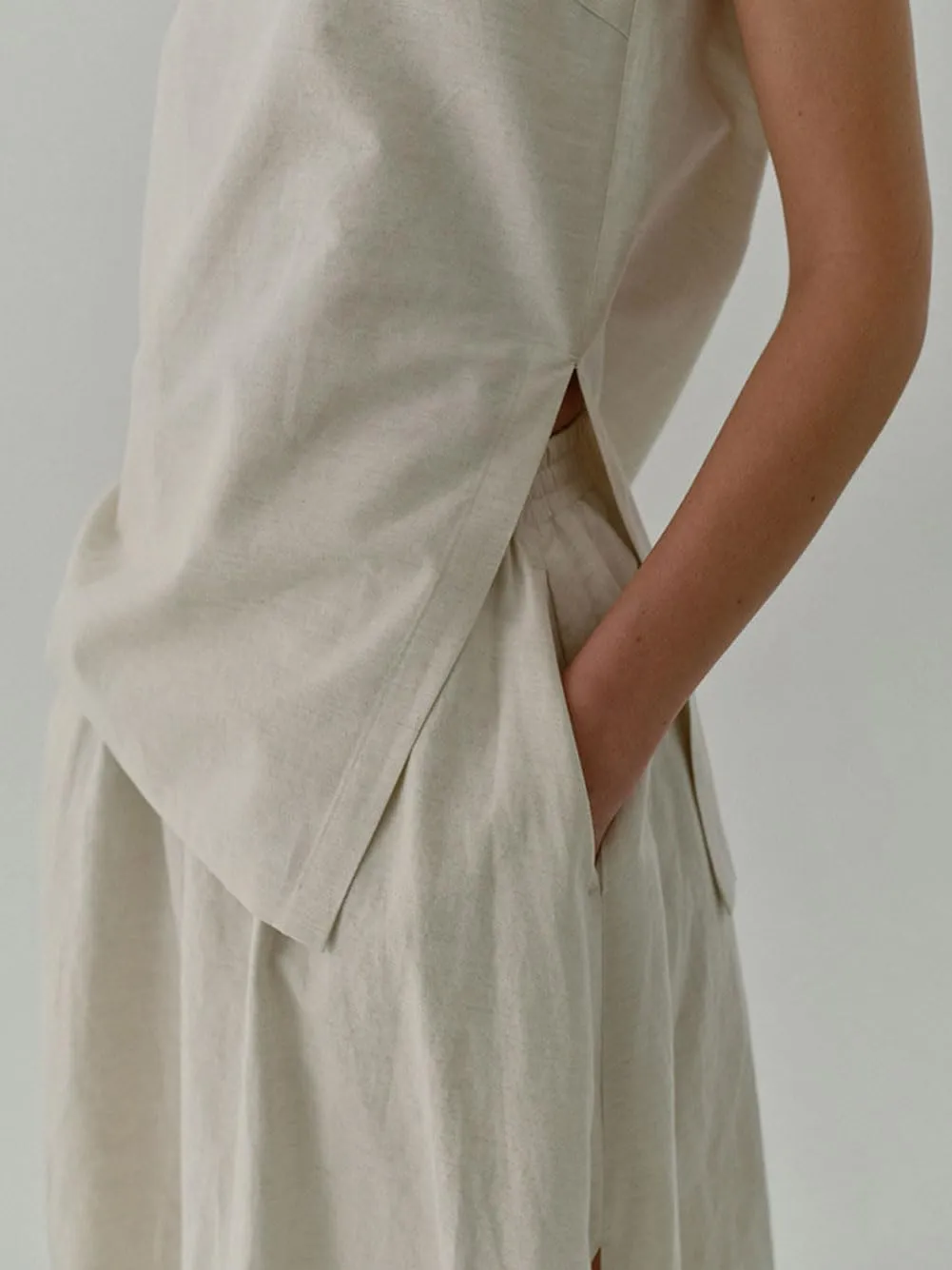 CHARTOU Women Retro Cotton Linen Skirt Side Split Summer Flowy Boho Maxi Skirt