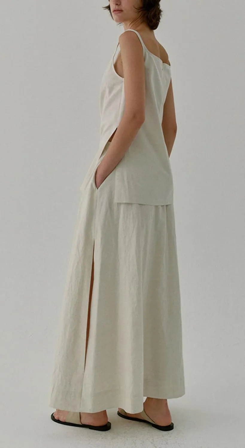 CHARTOU Women Retro Cotton Linen Skirt Side Split Summer Flowy Boho Maxi Skirt