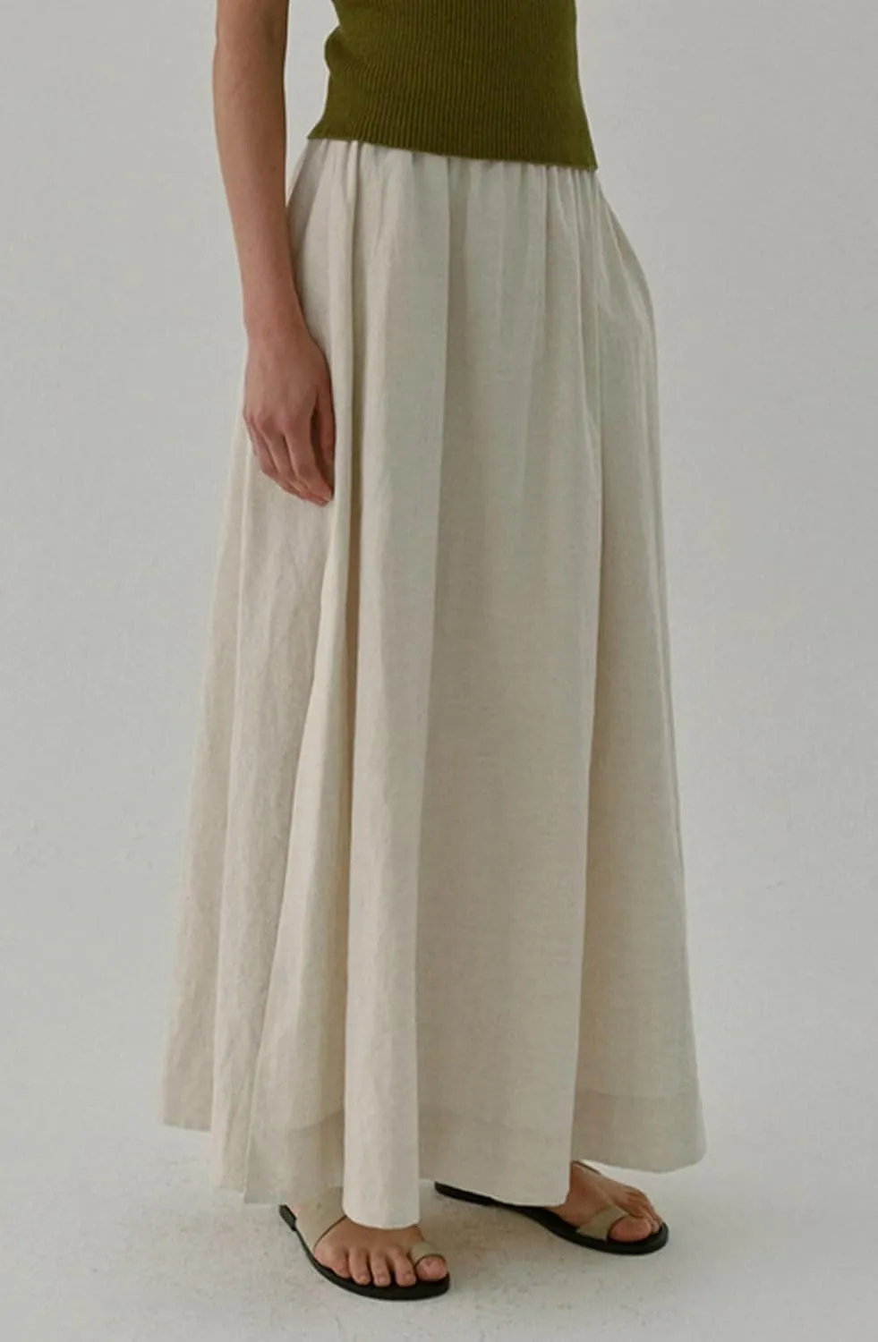 CHARTOU Women Retro Cotton Linen Skirt Side Split Summer Flowy Boho Maxi Skirt