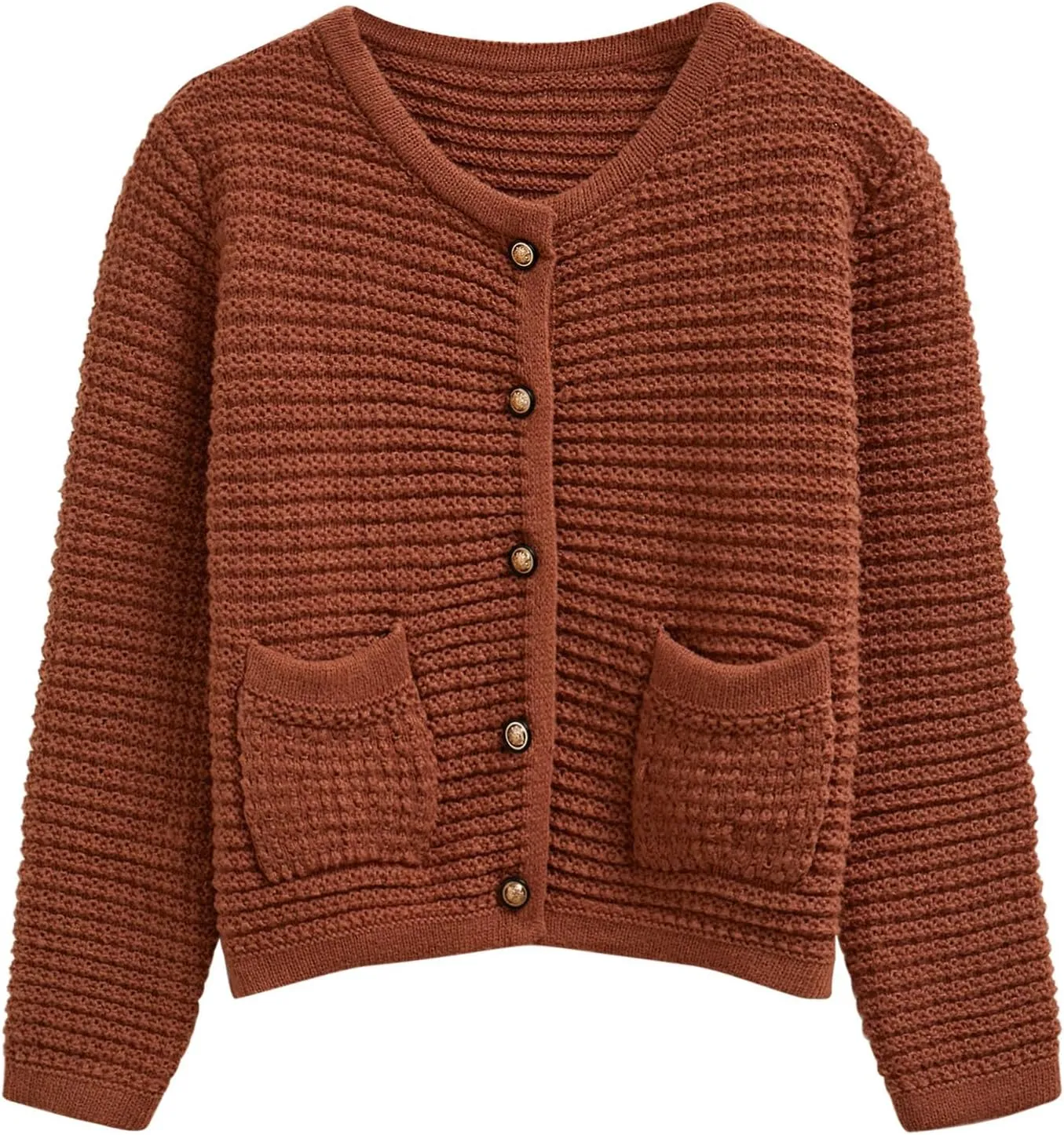 CHICWISH Women Waffle Knit Sweater Cardigan Open Front Button Crop Cardigan Long Sleeve Fall Casual Coat with Pockets