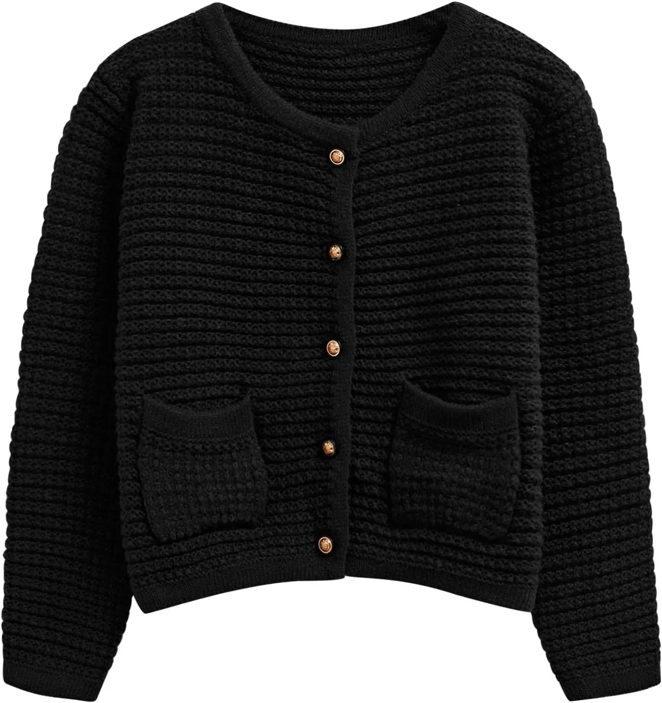 CHICWISH Women Waffle Knit Sweater Cardigan Open Front Button Crop Cardigan Long Sleeve Fall Casual Coat with Pockets