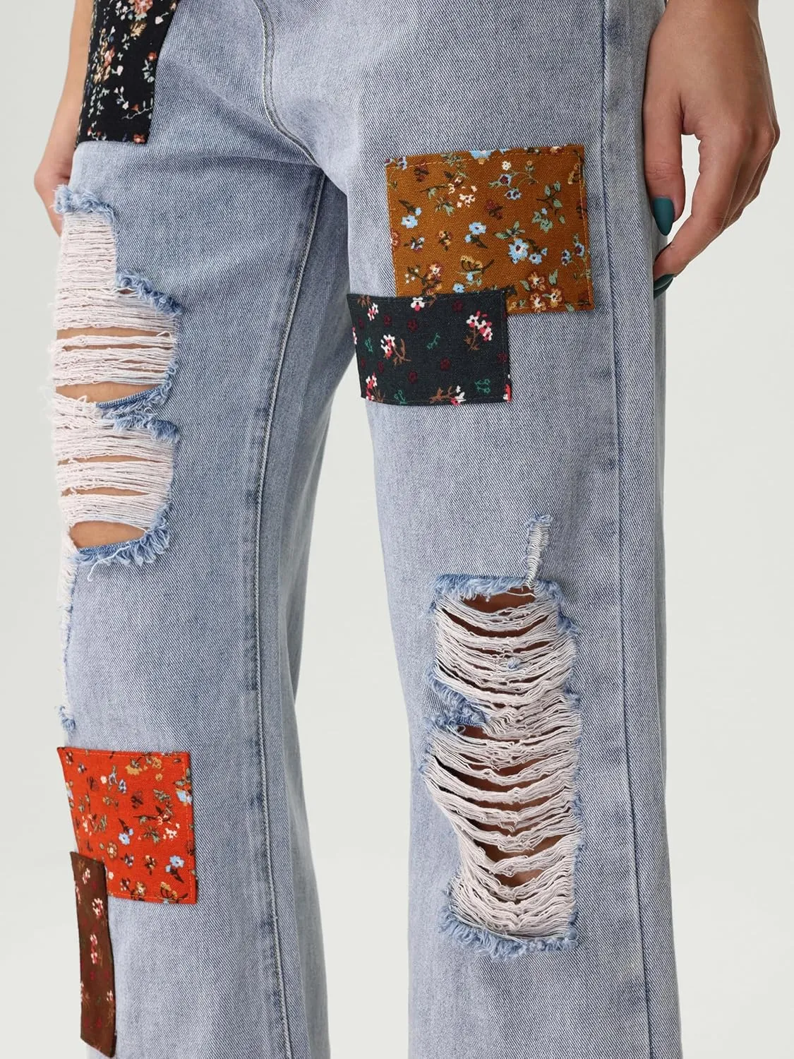 CIDER Women's Cute Patchy Denim Jeans