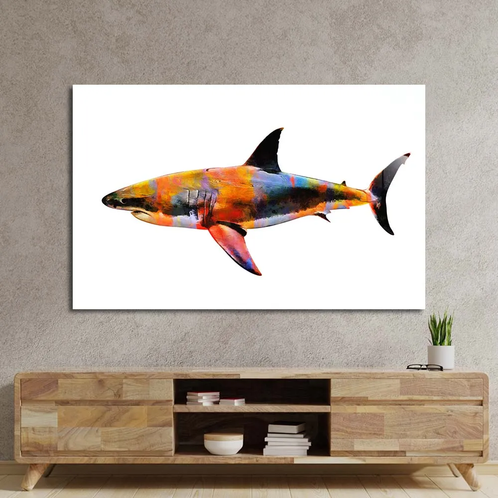 Colourful Abstract Shark Glass Wall Art