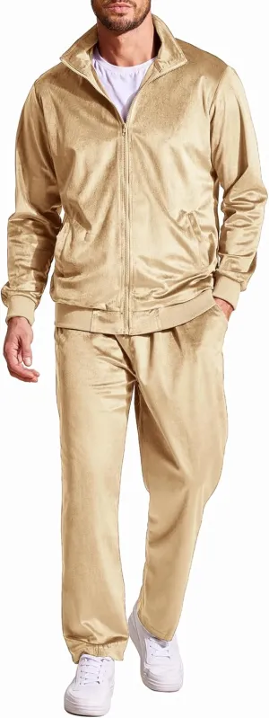 COOFANDY Mens 2 Piece Velour Tracksuit Full Zip Jackets Pants Velvet Jogging Suits Sweatsuit Set