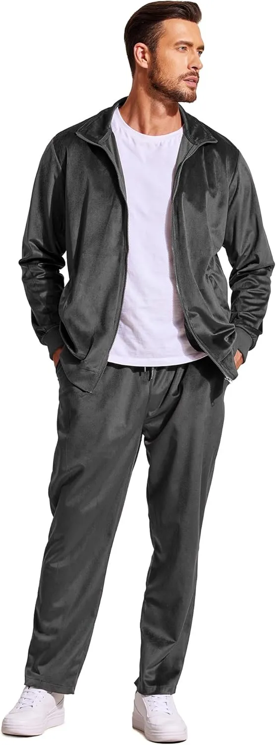 COOFANDY Mens 2 Piece Velour Tracksuit Full Zip Jackets Pants Velvet Jogging Suits Sweatsuit Set