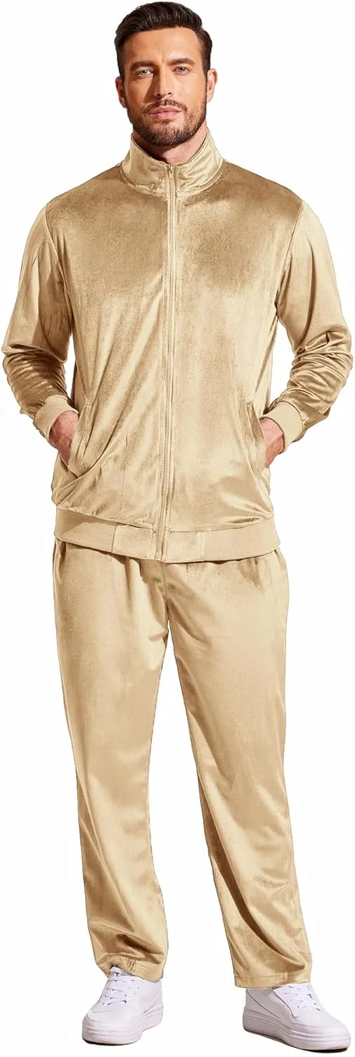 COOFANDY Mens 2 Piece Velour Tracksuit Full Zip Jackets Pants Velvet Jogging Suits Sweatsuit Set