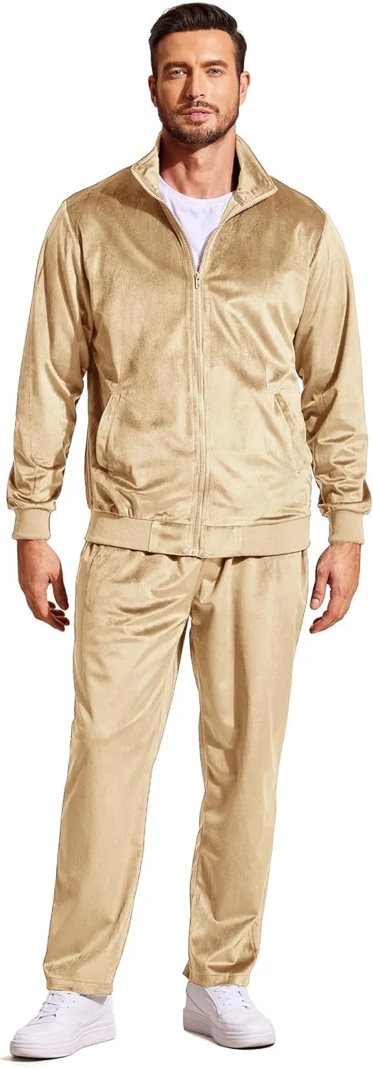 COOFANDY Mens 2 Piece Velour Tracksuit Full Zip Jackets Pants Velvet Jogging Suits Sweatsuit Set