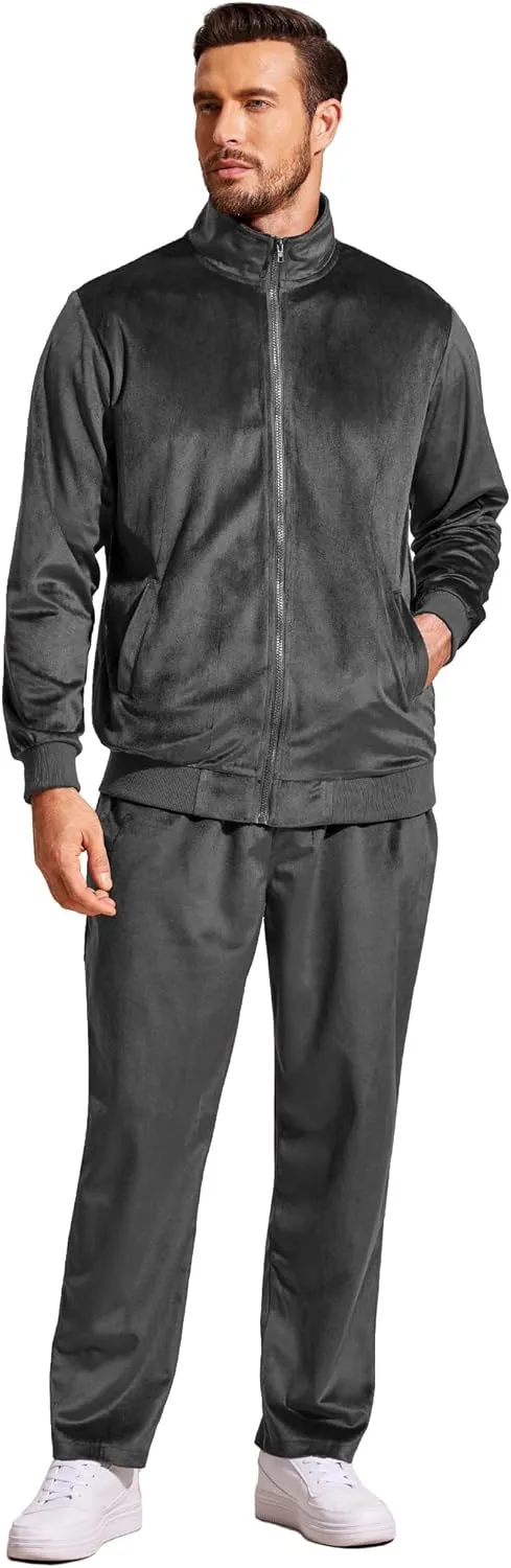 COOFANDY Mens 2 Piece Velour Tracksuit Full Zip Jackets Pants Velvet Jogging Suits Sweatsuit Set