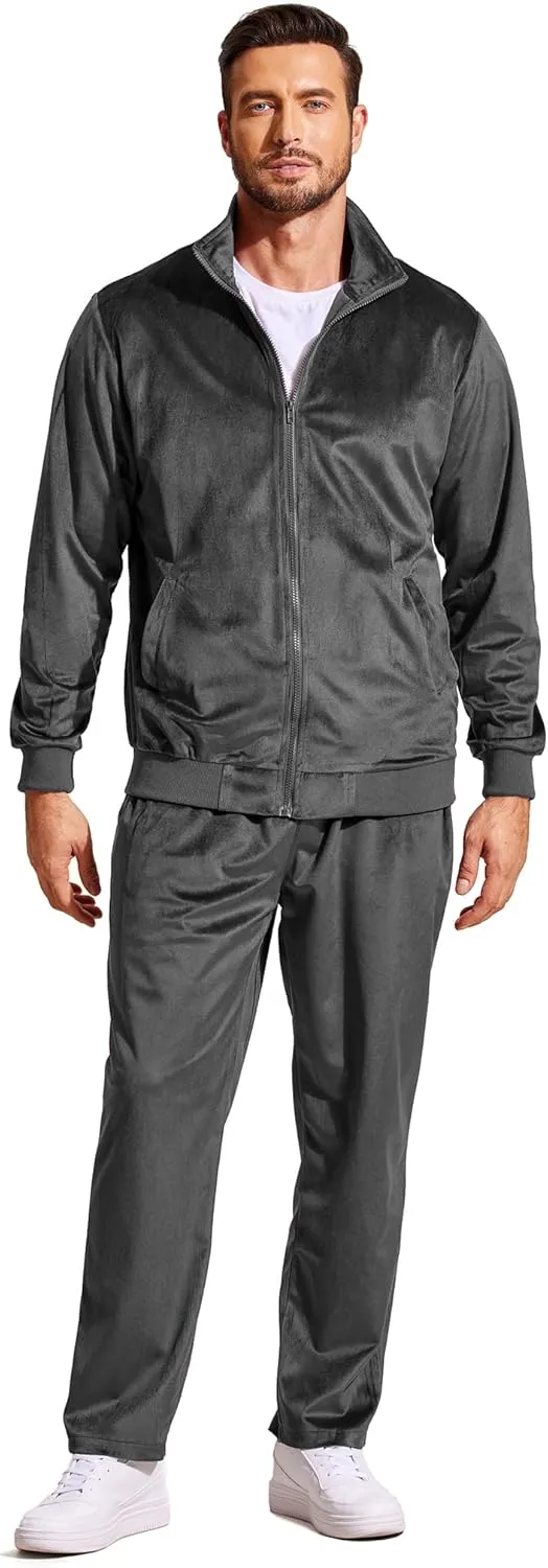 COOFANDY Mens 2 Piece Velour Tracksuit Full Zip Jackets Pants Velvet Jogging Suits Sweatsuit Set