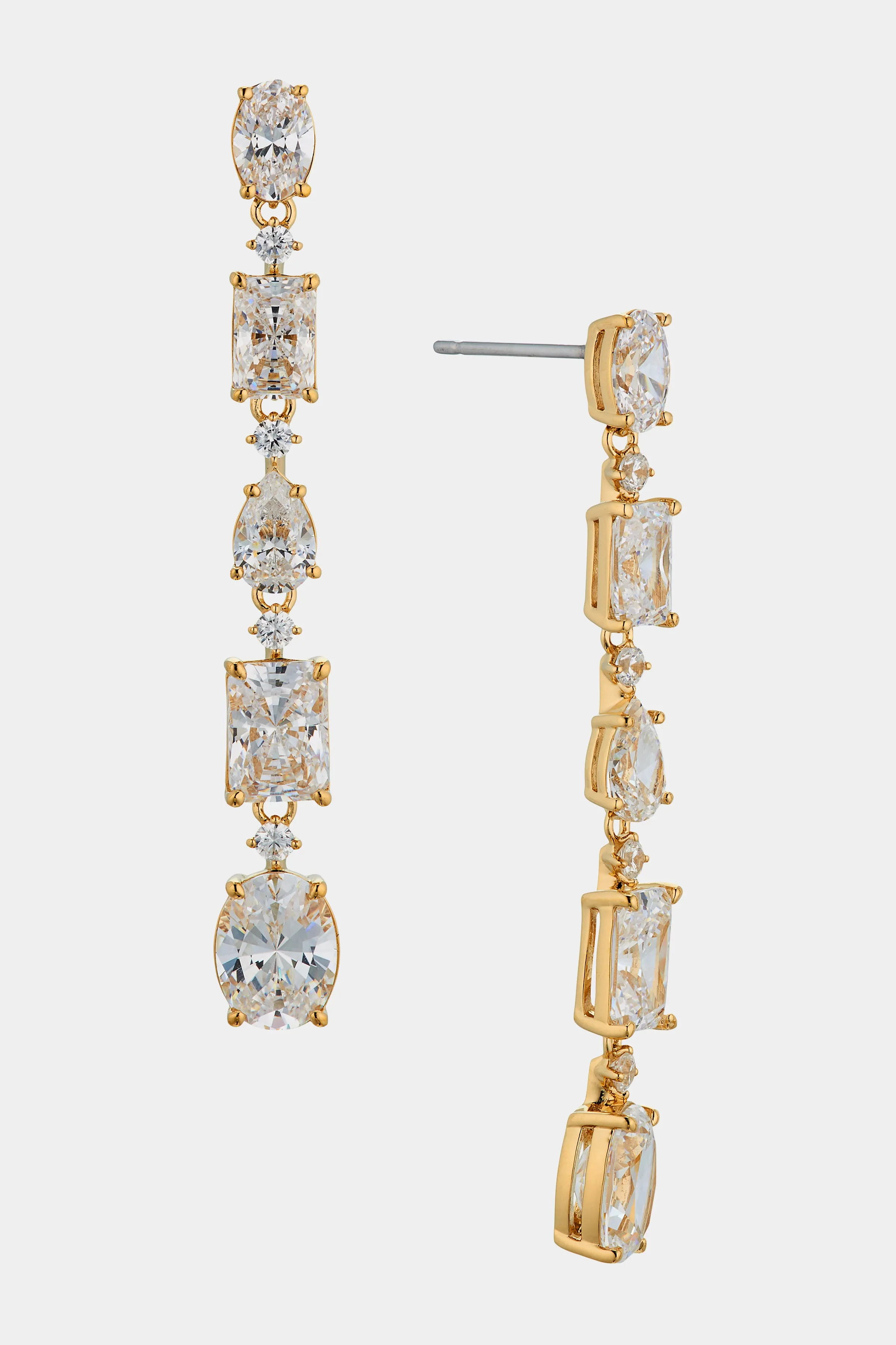 CORA MIXED CUT CZ LONG LINEAR EARRINGS