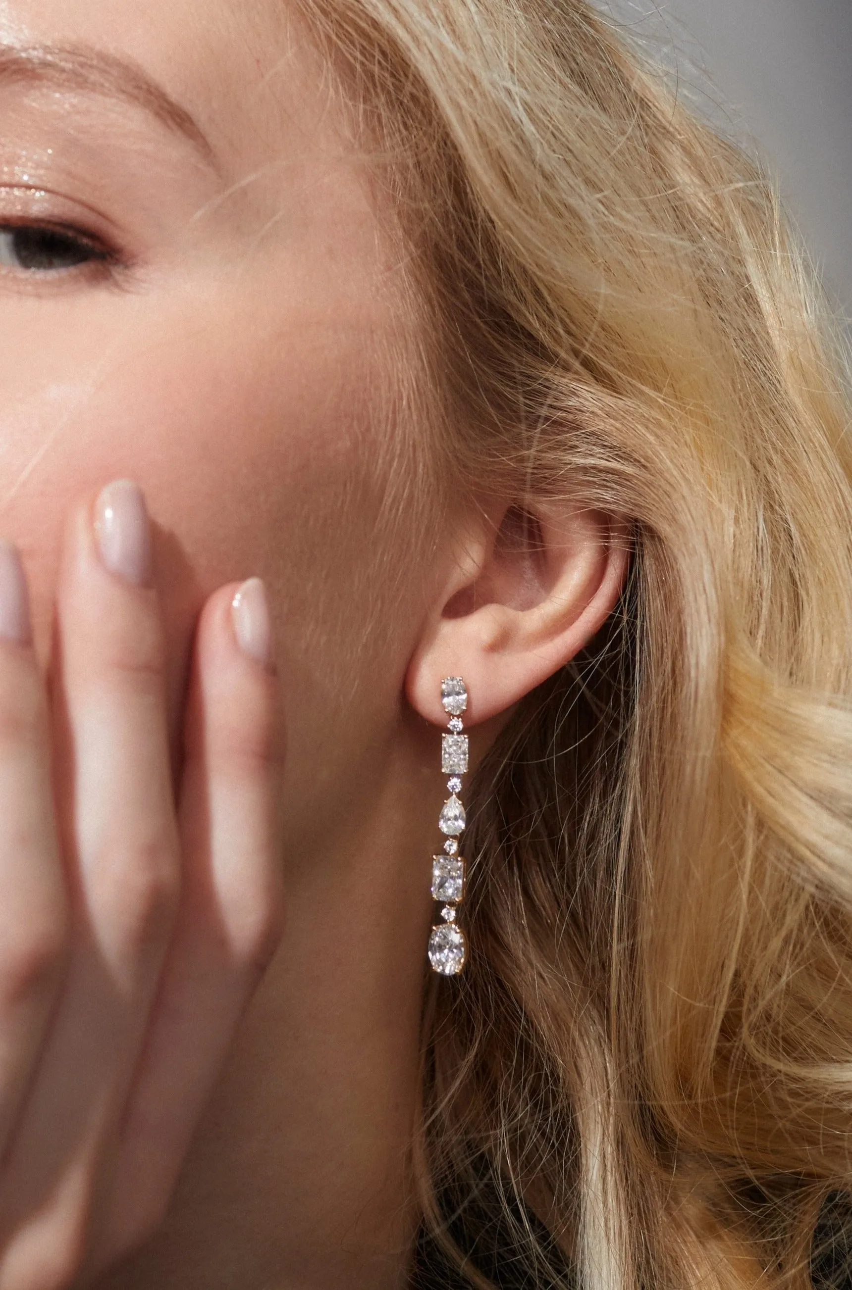 CORA MIXED CUT CZ LONG LINEAR EARRINGS
